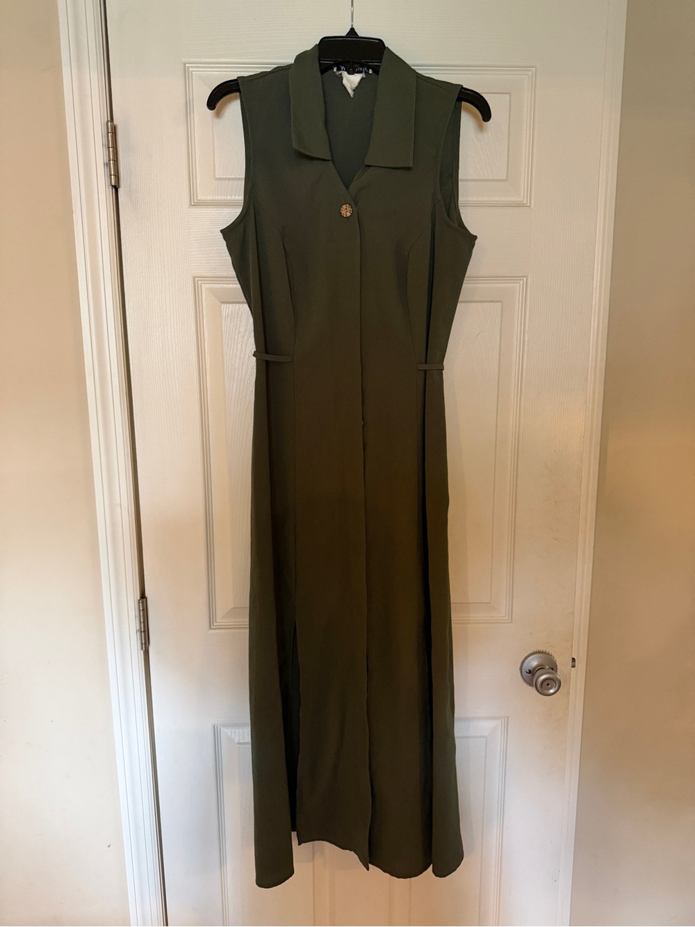 Sleeveless Olive Green Long Shirt Dress